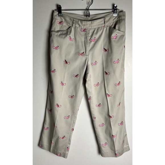 Lilly Pulitzer Other - Lilly Pulitzer Vintage Khaki Chino Cropped Pants Monkey Print Embroidered Sz 8